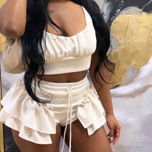 Cream Ruffled Two-Piece Set